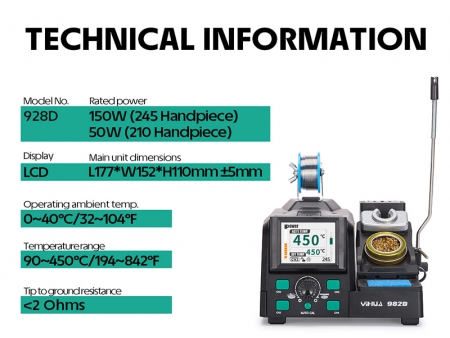YIHUA 982D Multifunctional Precision Soldering Station with C210/C245 Soldering Iron Handle
