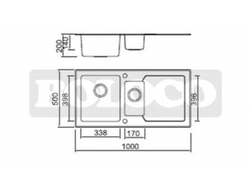 BL-763 Glass Countertop 1.5 Bowl Square Stainless Steel Kitchen Sink