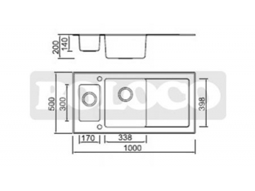 BL-764 Glass Countertop 1.5 Bowl Stainless Steel Kitchen Sink