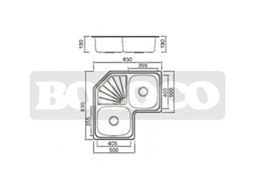 BL-999 Double Bowl Stainless Steel Drainboard Corner Kitchen Sink