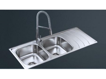 BL-938 Stainless Steel Double Bowl Kitchen Sink with Drainboard