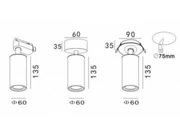 (N Series) LED Track Lighting head with Multi Installation Options