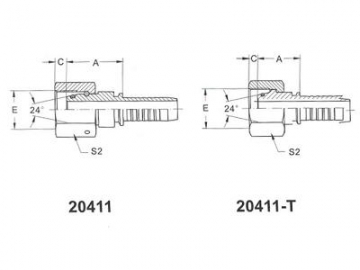 20411 Metric Straight Female 24° Cone Fittings with O Ring, Light Duty Series