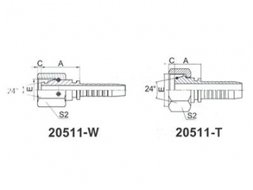 20511T Metric Female 24° Cone Fittings with O Ring, Heavy Duty Series