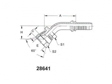 28641 Japanese Metric 45° Elbow Male Fittings, 60° Cone Seat