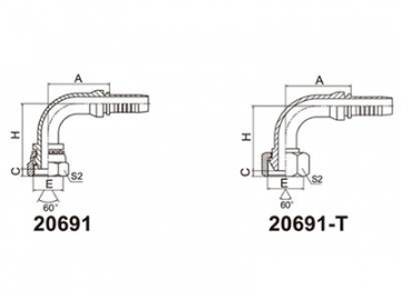 20691 90° Elbow Male Metric Fittings, 60° Cone Seat