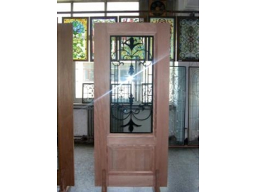 Wood Frame Iron Decor Glass Door
