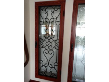 Wood Frame Iron Decor Glass Door