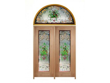 Wood Frame Stained Glass Door