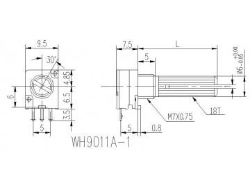 Metal 9mm Knurled Shaft Rotary Potentiometer, WH9011A