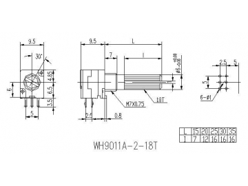 Metal 9mm Knurled Shaft Rotary Potentiometer, WH9011A-2-18T