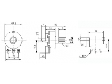 17mm Size Insulated Shaft Rotary Potentiometer, WH0171-44