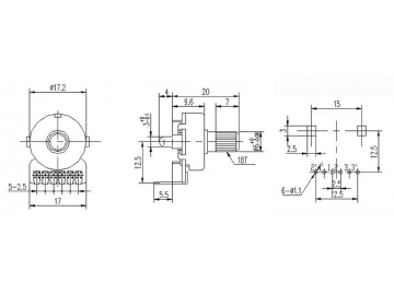 17mm Insulated Shaft 2 Gang Carbon Film Potentiometer, WH172 Series