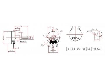 24mm Size Metal Shaft 6K Rotary Potentiometer, RV24YN20F