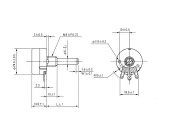 24mm Size Metal Shaft 6K Rotary Potentiometer, RV24YN20S