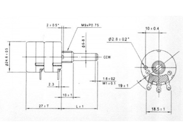 24mm Size Metal Shaft 6K Rotary Potentiometer, RV24YG