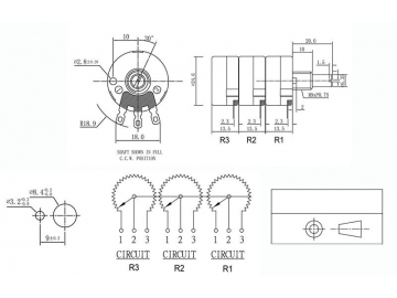 24mm Size Metal Shaft 6K Rotary Potentiometer, RV24-triple