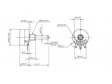 24mm Size Metal Shaft 6K Rotary Potentiometer, RV24-40S