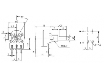 17mm Metal Shaft 500 ohm Potentiometer Switch, WH168-2