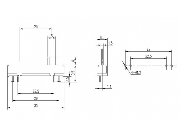 20mm Travel Single Gang Slide Potentiometer, WH2011P Series