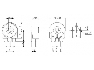 10mm Through Hole Vertical 100omhs Trimmer Potentiometer, PT10-2 Series