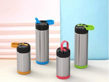 Thermal Insulated Bottle Double Wall Vacuum Flask with Straw and Handle