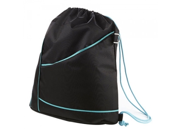 CBB1513-1 Waterproof Black Nylon Drawstring Bag, PU Coating Gym Sack Bag