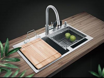 SER92008-W Ionic Water Cleaning Double Bowl Kitchen Sink with Soap Dispenser