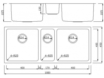 TMP930CEC Three Bowl Stainless Steel Kitchen Sink