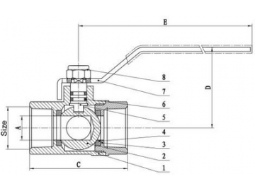 3-Way Brass Diverting Ball Valve, L Flow