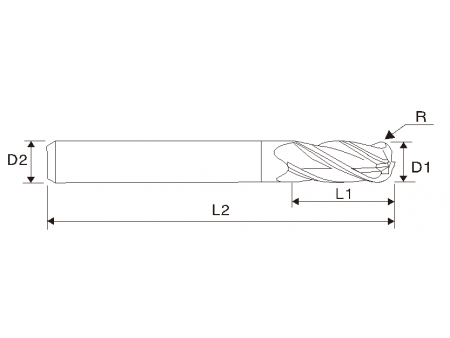 EMT08 4 Flute Carbide Corner Radius End Mill, Long Length