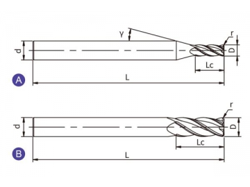 U-RH4  General Purpose Solid Carbide End Mill - Corner Radius - 4 Flutes - Long Shank