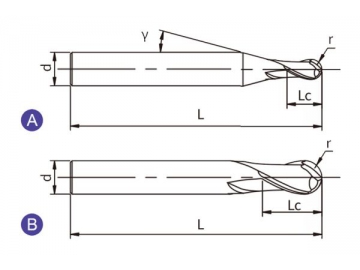 H-B2  Solid Carbide End Mill for Hardened Steel Machining - Ball Nose - 2 Flutes