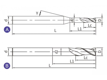 G-SN2  Solid Carbide End Mill for Graphite Machining - Square End - 2 Flutes - Long Neck