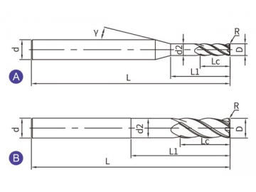 G-RN4  Solid Carbide End Mill for Graphite Machining - Corner Radius - 4 Flutes - Long Neck