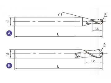 G-B2  Solid Carbide End Mill for Graphite Machining - Ball Nose - 2 Flutes