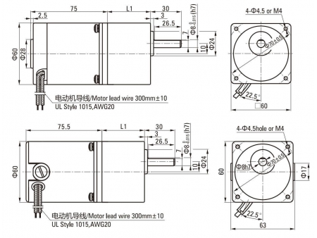 60mm 10W  Brush DC Gear Motor