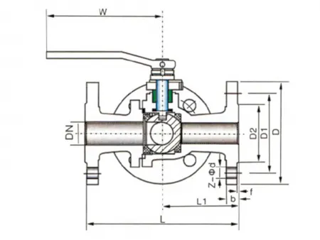 3-Way L-Port Flanged Ball Valve