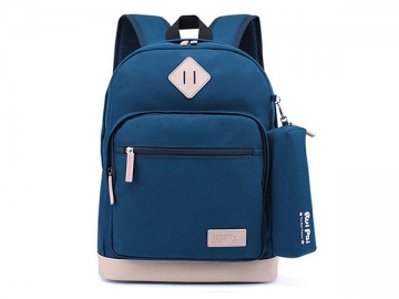 CBB2835-1 Canvas School Bag with Pencil Case, 27*12*38cm Kids' School Backpack